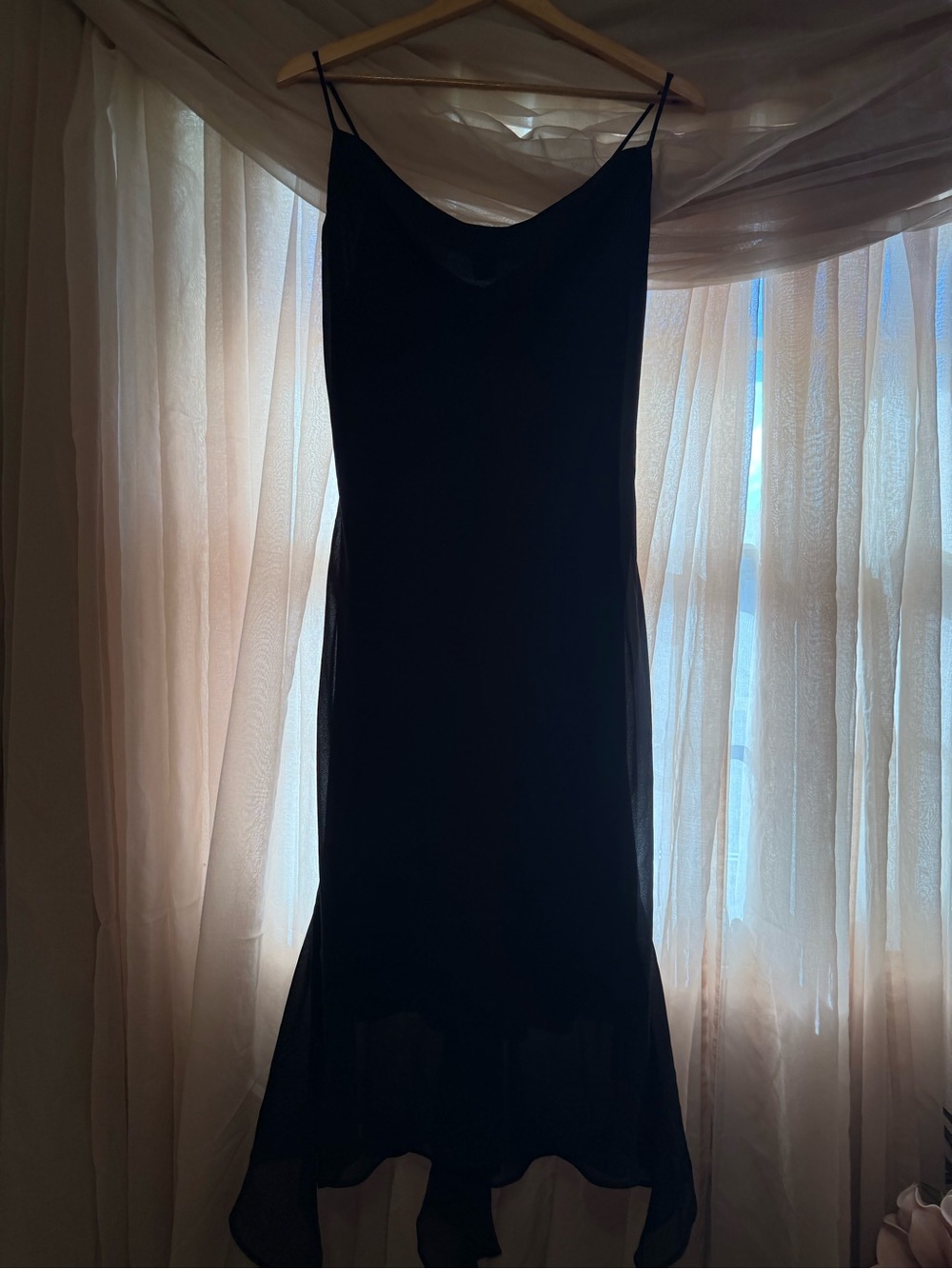 Onyx Nite Black Slip Midi Dress with Cowl Neck